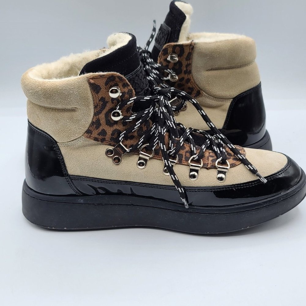 WODEN Iris Hiker Boots Cream/Black Leopard Size 8 NWOB - Picture 8 of 11